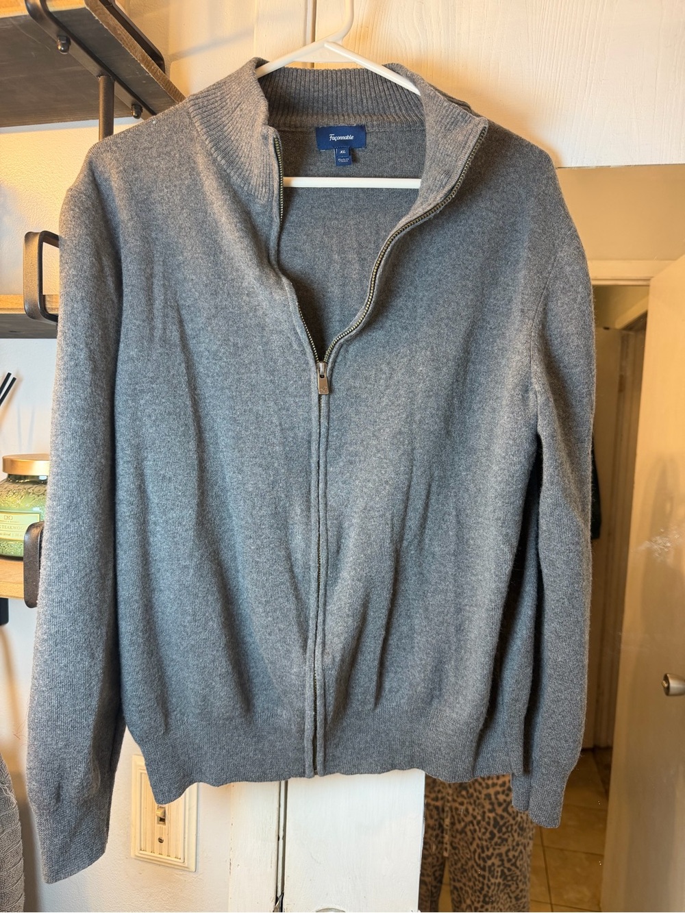 Faconnable 100% Wool Men’s Full-Zip Sweater in Grey